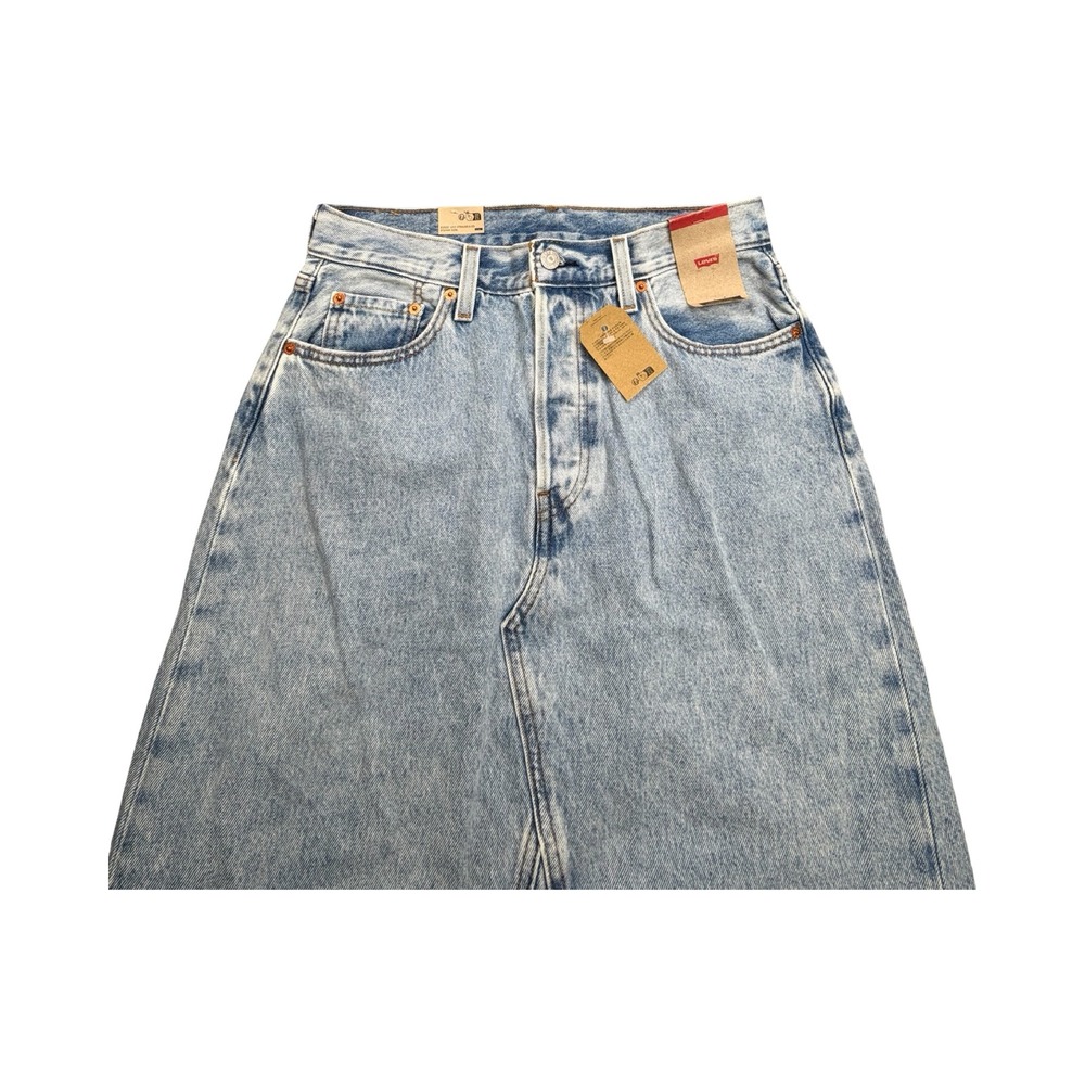 Levi's Maxi Skirt Womens 29 Light Acid Wash Denim Raw Hem Cotton Western - Picture 3 of 13